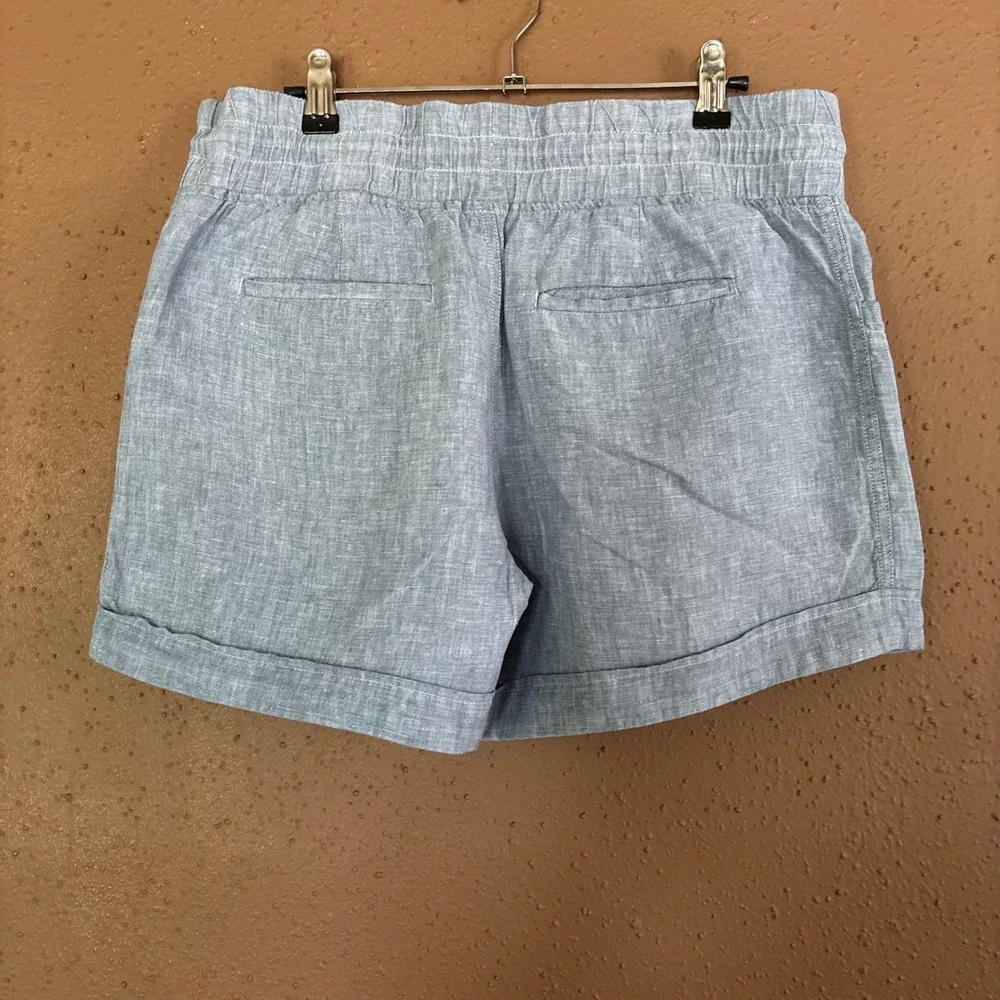 Athleta Cabo Linen 4" Shorts Light Blue Chambray Drawstring Waist 10 - Picture 4 of 9
